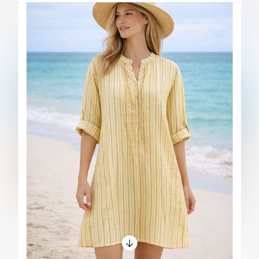 Stunning CP SHADES NEW linen Yellow striped dress knee length sz S\M pricefirm!